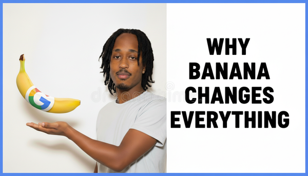 A man with dreadlocks balancing a banana with Google logo and the phrase 'Why Banana Changes Everything'.